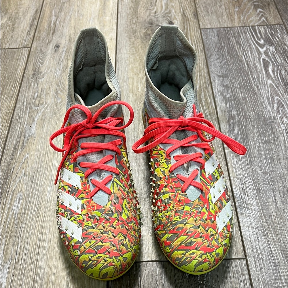 Men's Adidas Predator Cleats with Neon Yellow and Red Accents